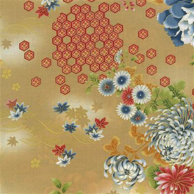 Kujo Beige Metallic Japanese Cotton Fabric 0.5m