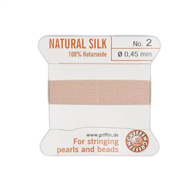 Silk Thread, Size 02 (.45mm, .018 in) - Light Pink, with needle, 2m (6.5ft)