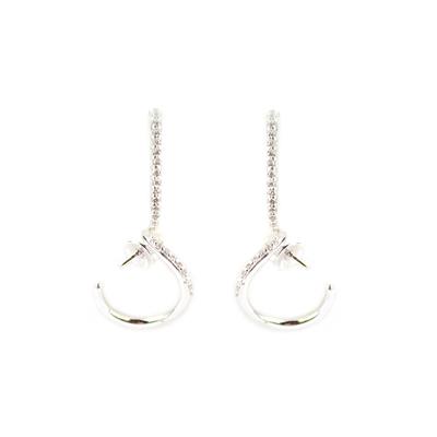 925 Sterling Silver Twist Earrings with Peg with CZ , 1 Pair