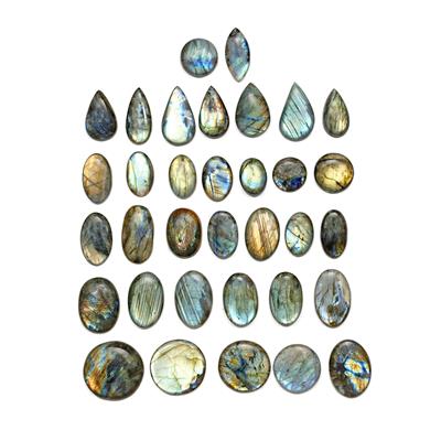 1400cts Labradorite Approx 21x19 to 55x39mm Multi Shapes Cabochons (Pack of 25)
