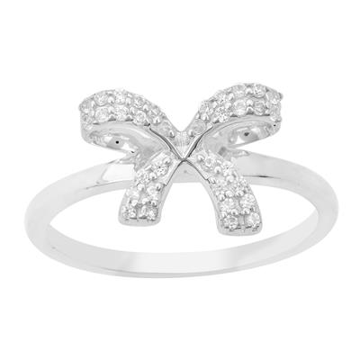 925 Sterling Silver Bow Ring With 0.20cts White Zircon Detail