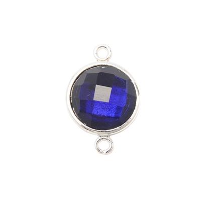 Dark Blue Faceted Glass Silver Plated Connector, Approx 12mm 