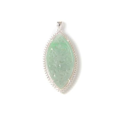25ct Type A Oil Green Jadeite Carving Pendant, Approx 20x40mm, with 925 Sterling Silver Mount