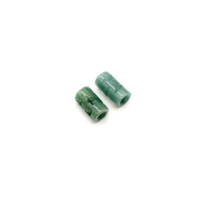9cts Type A Dark Green Jadeite Carved Round Coloumn Beads Approx 7x12mm, 2pcs