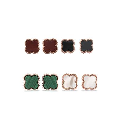 Rose Gold Plated 925 Sterling Silver Gemstone Clover Earrings, Approx 7mm