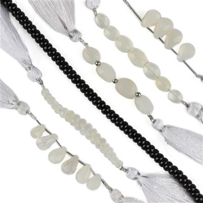 Pandamania - Branca Onyx Faceted Mix Shapes 5cm Strands With Spacers & Type A Black Jadeite Strand