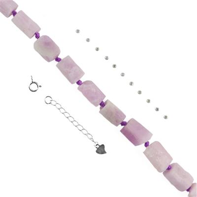 Pillar Beads! Kunzite Pillar Beads 8-12mm Strand & Sterling Silver Chain Findings Pack
