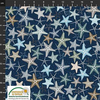 True Blue Sea Star Fish Blue Fabric 0.5m