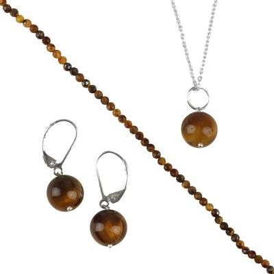 925 Sterling Silver Chain & Pendant with Lever back Earrings, and Tigers Eye Project With Instructions By Natalie Patten