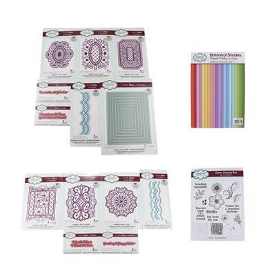  I Want it all Bundle; Sue Wilson's Floral Frames Collection of 13 Die sets, 1 Stamp set, 1 Paper Pad