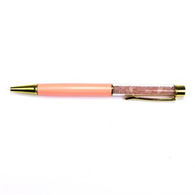 Pink Ballpoint Pen with Rose Quartz Chips in Gift Box