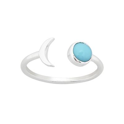 925 Sterling Silver Adjustable Moon Ring with 0.48cts Sleeping Beauty Turquoise, Approx 12x6mm