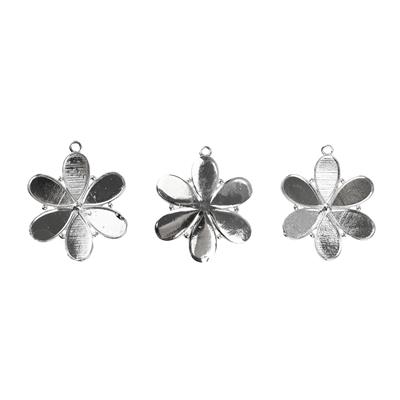 Silver Plated Base Metal Flower Bezel Pendants, Approx. 30mm (3pk)