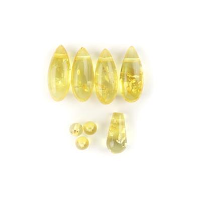Baltic Amber Lemon Bundle (4 x Lemon Amber Dagger Beads, 1 x Lemon Amber Drop approx. 12mm, 3 x 4mm Lemon Amber Rounds)