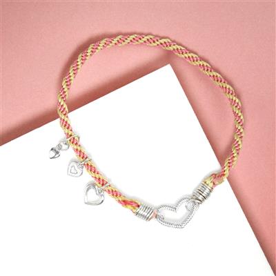 Pink Nylon Cord with 925 Sterling Silver Heart Charms and Heart Carrier Clasp With Downloadable Instructions By Carol Vickers