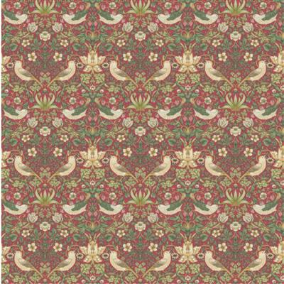 William Morris Strawberry Thief Crimson Panama Fabric 0.5m