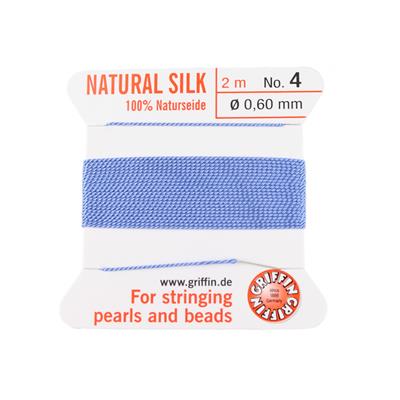 Silk Thread, Size 04 (.6 mm, .024 in) - Blue, with needle, 2 m (6.5 ft)