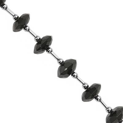 45cts Black Spinel German Cut Big Size Saucers Approx 9x3 to 11x5mm 11cm Strand With Hematite and Plastic Spacers 