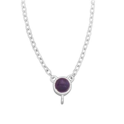925 Sterling Silver 20inch Finished Cable Chain with 5mm Plain Round (Bezel) Amethyst Connector with Loop
