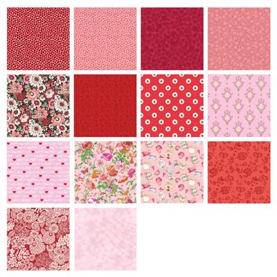 Various Reds & Pinks Fabrics FQ Bundle - 14 Pieces