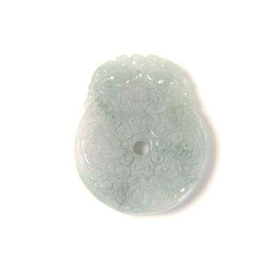 50cts Type A Green Jadeite Pixiu Donut Detailed Pendant, Approx 30x40mm