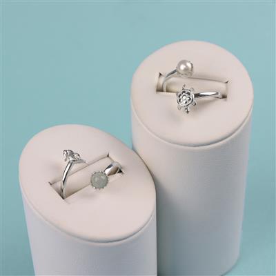 925 Sterling Silver Ocean Themed Adjustable Rings With Cabochons, 2pcs