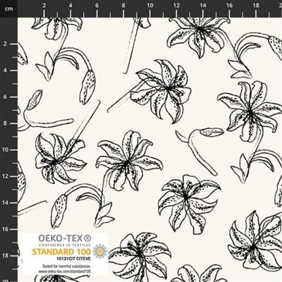 Flower Sketches Lilies White Fabric 0.5m 