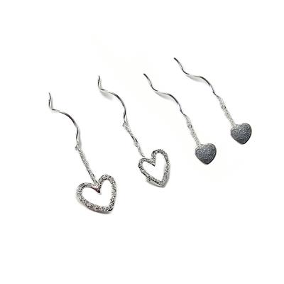  925 Sterling Silver Heart Threader Earrings (2 Pairs)