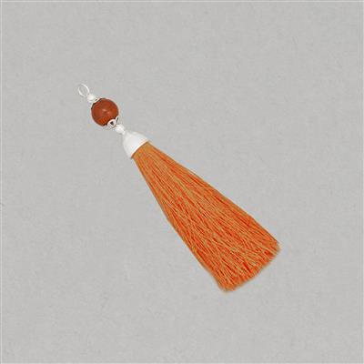 Orange Tassel With 7cts Red Agate Bead Approx 10mm & Silver Plated Base Metal Bead Caps