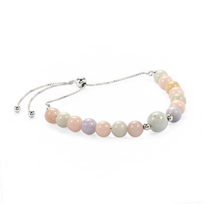 28cts Multi Beryl Smooth Round, Approx 6 - 8mm 925 Sterling Silver Slider Bolo Bracelet 10Inch.