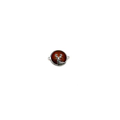 Baltic Cognac Amber Sterling Silver Stag Connector Approx 22mm