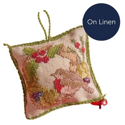 Cross Stitch Guild Little Robin Wreath Pincushion Linen