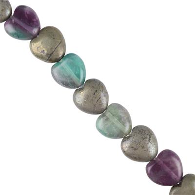 285cts Pyrite & Multi-colour Fluorite Hearts Approx 12mm 15