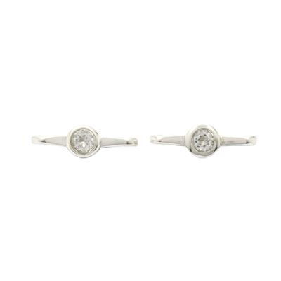 925 Sterling Silver Connectors with 3mm Round White Topaz, Approx 14x5mm 2pcs