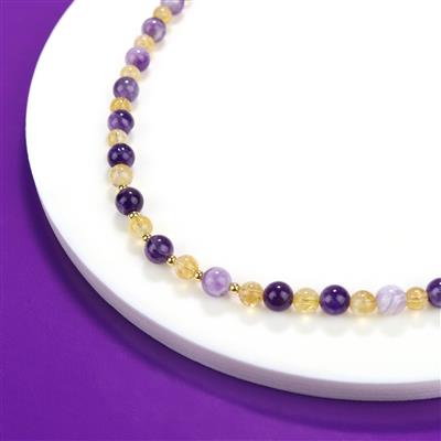 Stable Spirits - Banded Amethyst Plain 8mm Rounds, Citrine Smooth Rounds 5-6mm & Gold Plated 925 Sterling Silver Spacer Beads,  Approx 3mm, 20pcs