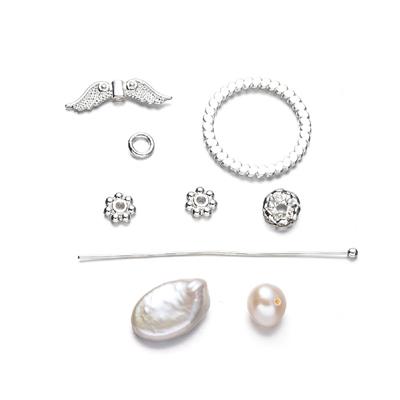 White Freshwater Cultured Pearl & Silver Plated Base Metal Angel Kit 