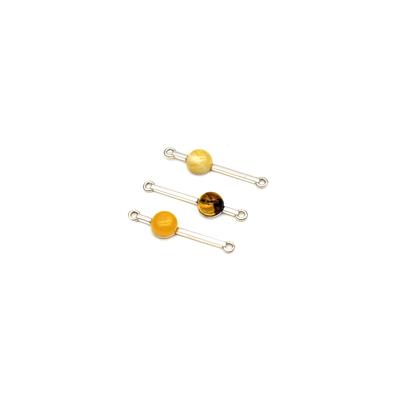 Sterling Silver Bar Connectors with 7mm Baltic Amber Inc 1x Butterscotch, 1x Earthy, 1x Off-White (3pk) Approx 30x7mm