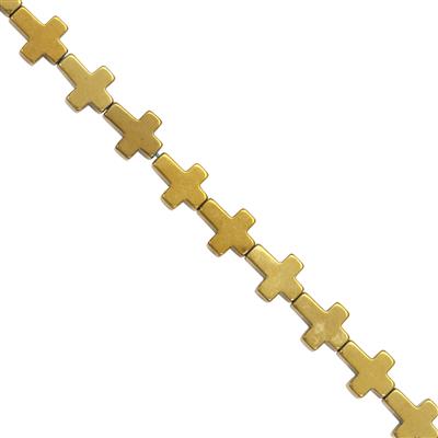 95cts Gold Color Coated Haematite Cross Smooth Cross Approx 10x8mm, 30cm Strand 