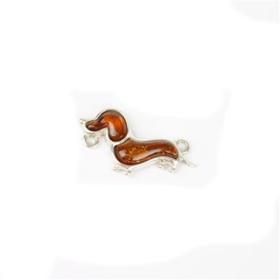 Baltic Cognac Amber Sausage Dog 925 Sterling Silver Connector