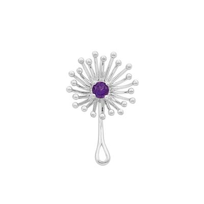 0.25cts Willow & Tig Collection: 925 Sterling Silver Dandelion Charm Approx 27x17mm With Amethyst Detail
