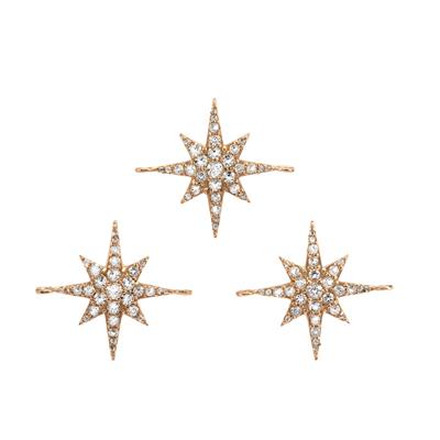 Rose Plated 925 Sterling Silver Star Connector with Pave Set White Topaz, Approx 21x23mm, 3pcs 