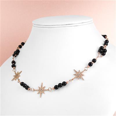 Rose Plated 925 Sterling Silver Star Connector with Pave Set White Topaz, Approx 21x23mm, 3pcs 