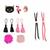 Animal Seedbead Charms Kit; 3 x charms, 2 x rope bracelets, 4 x tassels, 6mm light pink bicones (100pcs), 6mm dark pink bicones (100pcs)