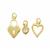 Gold Plated 925 Sterling Silver Set of 3 Heart Charms 