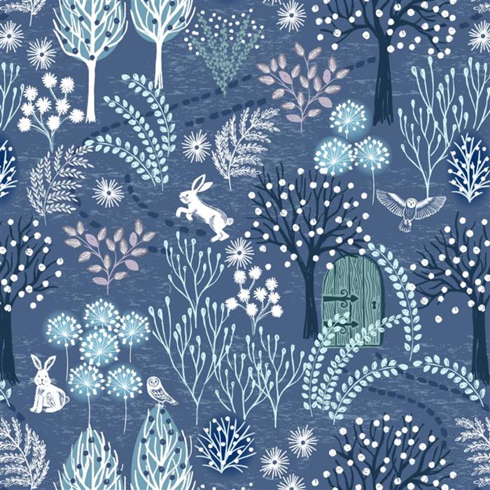 Lewis & Irene Secret Winter Garden Collection Secret Garden Nordic Blue Flannel Fabric 0.5m